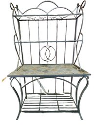 Vintage Heavy Tile Topped Wrought Iron Bakers Rack