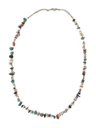 Vintage Navajo Multi-gemstone Heishi Necklace With Sterling Silver Tubular Ends