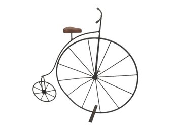 Vintage Penny Farthing Metal Bicycle With Wooden Seat Wall Decor