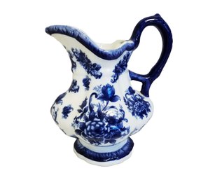 Lovely Vintage Hand Painted Cobalt Blue & White Water Pitcher