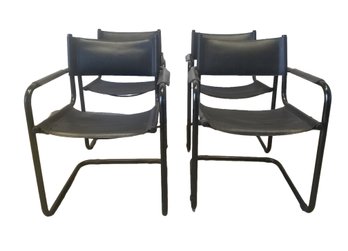 Marcel Breuer Style Cantilever Leather Chairs Made In Italy Mid-Century Modern