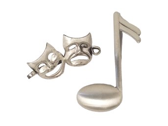 Vintage Danecraft Sterling Silver Music Note Pin & Comedy Drama Theatre Pin Brooch