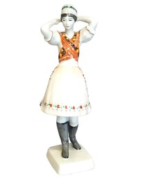 Vintage Hollohaza Hungary Porcelain Hand Painted Young Lady Figurine By Isvanne Toima