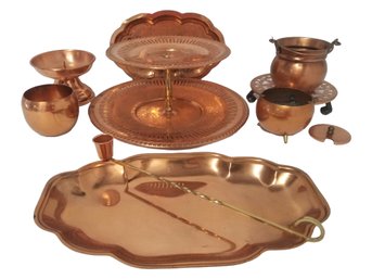 Vintage Coppercraft Guild Copper Lot: Candle Holder, Small Trays, Small Buckets, Candle Snuffer & More