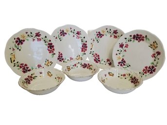 Vintage Zsolnay Floral Hand Painted Hungarian Porcelain Bread & Butter Plates & Compote Bowls