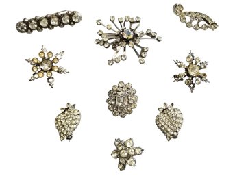 Beautiful Selection Of Sparkly Vintage Rhinestone Pins & Brooches - 9 Pieces  #1