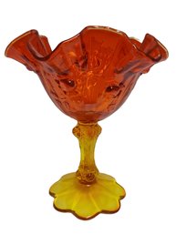 Vintage Fenton Cabbage Rose Style Amberina Glass Ruffled Compote Candy Dish