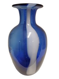 Vintage Hand Blown Cobalt Blue & White Flower Vase