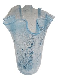 Lovely Vintage Light Blue Blown Art Glass 12.5'h Handkerchief Flower Vase