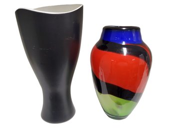 Black & White Abstract Flower Vase & Multi Color Blown Glass Vase