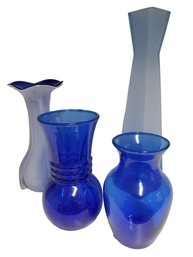Four Light & Cobalt Blue Assorted Sized Flower Bud Vases