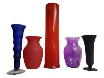 Assortment Of Five Colorful Glass Flower & Bud Vases - Including Zodex Poland