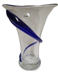 Krosno Poland Clear & Cobalt Blue Art Glass Hand Blown Flower Vase