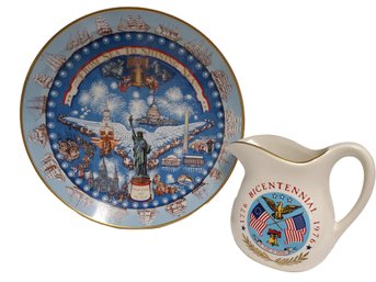 1776 1976 Bicentennial Pottery Pitcher & Ghent Bicentennial Plate By Dean Fausett-from Sea To Shining Sea