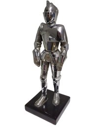 Unique Vintage Chrome 9.5'h Medieval Knight In Shining Armor Table Cigarette Lighter On Black Base