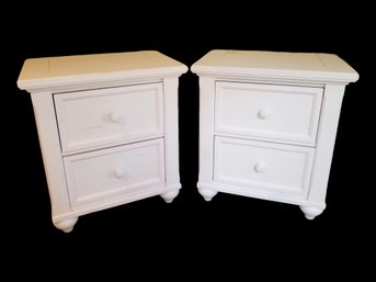 Pair Of Klaussner White Wood Two Drawer Nightstands