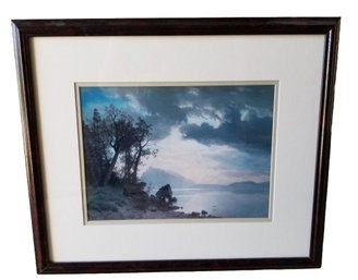 Framed Lithograph Lake Scene - Plate Signed By Artist Albert Bierstadt