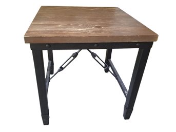 Ashford Antique Honey Pine Iron Industrial Square End Table