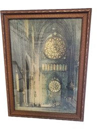 Antique Vintage Framed Rheims Cathedral France Color Engraving