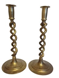 Pair Of Vintage Brass Twisted Tall Taper Candlestick Holders