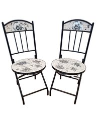 Pair Of Black & White Tiled Folding Bistro Chairs