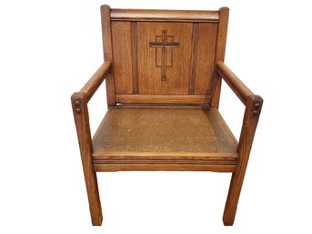 Awesome Vintage Carved Solid Oak Wood Church Priest Religeous Arm Chair