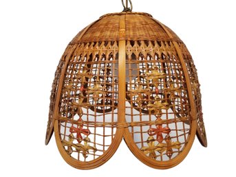 Adorable Vintage Wicker Hanging Pendant Light On Chain Ceiling Light