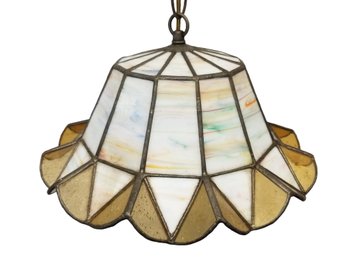 Pretty Vintage Slag Glass Stained Glass Hanging Pendant Light On Chain Ceiling Light