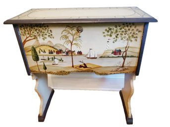 Custom Made Hand Painted Wood Primitive Folk Look Storage Chest