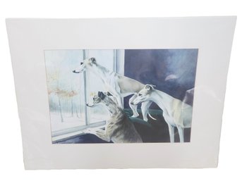 Authentic Open Edition Watercolor Print By Vyvonne Sovereign - Trio Of Whippets Dogs