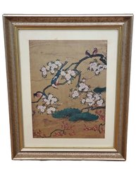 Framed Print - Cherry Blossom Pine Tree, Red Plum Blossom & Birds - Artist Kano Motonobu