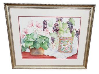 Lovely Framed Artist Signed MK Mary Karen Merrill Watercolor Still Life Painting