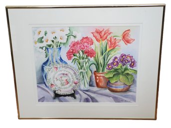 Framed Original Watercolor Painting Entitled So Many Flowers By Mary Karen Merrill - Art Show Entry