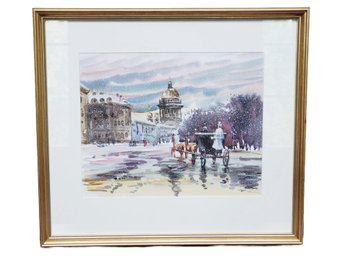 Framed Artist Signed City Of St. Petersburg Russia Lithograph Print