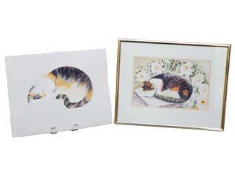 Two Original Watercolor Paintings By Local Artist Mary Karen Merrill - One Entitled Jessie Sleeping