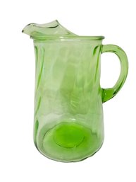 Vintage Indiana Glass Green Optic Swirl Glass Pitcher With Ice Lip