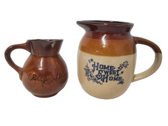 Two Vintage Brown Pottery Small Pitchers