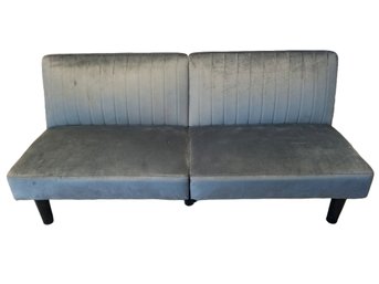 Grey Upholstered Plush Futon Covertible Sofa Bed With Black Metal Frame