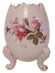 Vintage 1950's Napco Pink Porcelain Footed Cracked Egg Vase With Moriage Roses