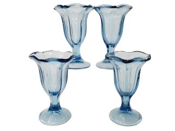 Four Anchor Hocking Blue Pedestal Beverage / Ice Cream Glasses