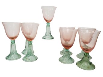 Eight Vintage Pfaltzgraff Garden Party Watermelon Pink & Green Goblets - Two Sizes