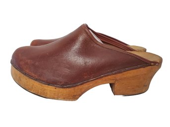 Interesting Vintage Handcarved Wood & Leather Clogs