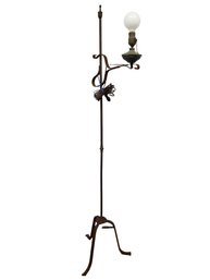 Antique Wrought Iron Adjustable Bridge Floor Lamp - Works!