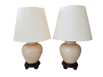 Pair Of Frederick Cooper Wood Base Ceramic Lamps