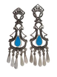 Vintage Sterling Silver Inlaid Turquoise Dangle Drop Earrings