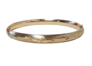 14k Yellow Gold Etched Textured Hinged Bangle Bracelet