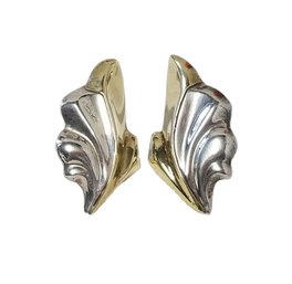 Vintage Mexico Laton Sterling Silver Two Tone Wing Earrings