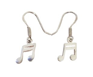 Small Sterling Silver Musical Note Dangle Earrings