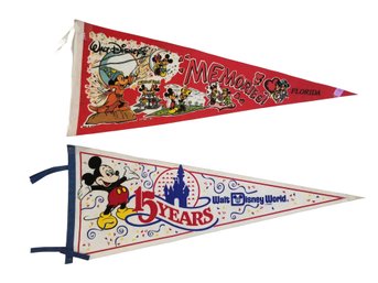 Vintage Retro Walt Disney World 15th Anniversary & Mickey Mouse Memories Felt Pennants