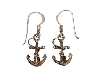 Vintage Handmade .925 Sterling Silver Anchor Dangle Earrings